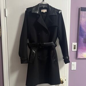 Michael Kors Black Trench Coat with Glossy Trim